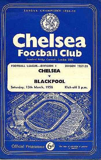 programme cover for Chelsea v Blackpool, Saturday, 15th Mar 1958