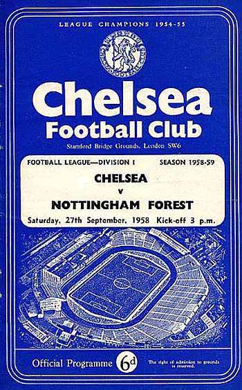 programme cover for Chelsea v Nottingham Forest, Saturday, 27th Sep 1958