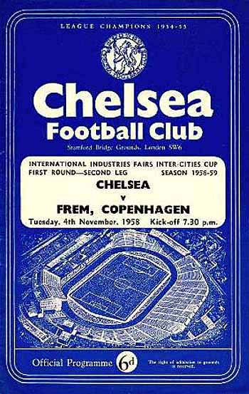 programme cover for Chelsea v BK Frem, 4th Nov 1958