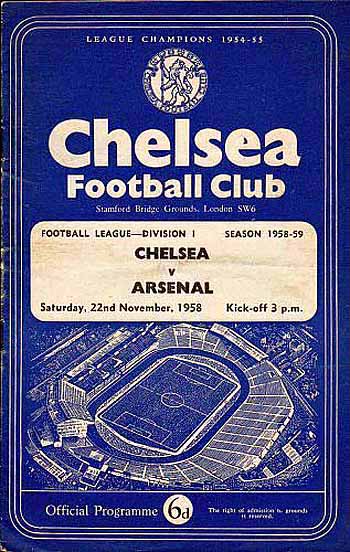 programme cover for Chelsea v Arsenal, 22nd Nov 1958