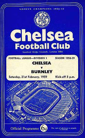 programme cover for Chelsea v Burnley, Saturday, 21st Feb 1959
