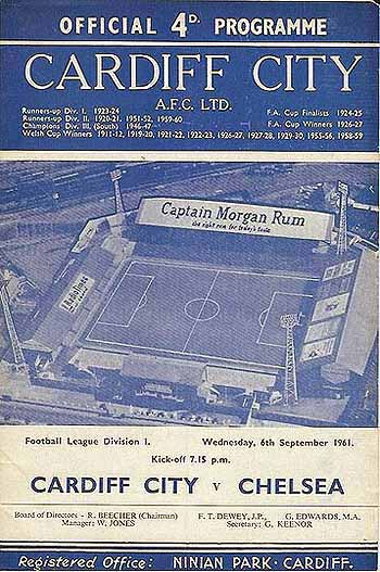 programme cover for Cardiff City v Chelsea, Wednesday, 6th Sep 1961