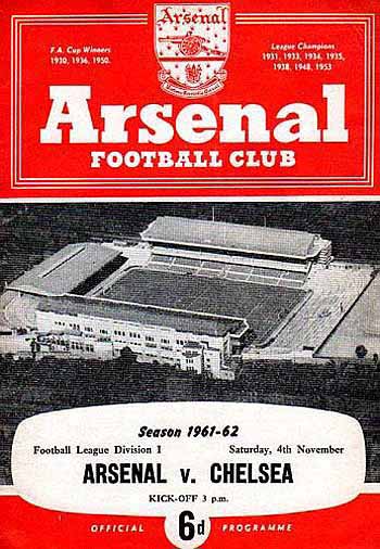 programme cover for Arsenal v Chelsea, Saturday, 4th Nov 1961