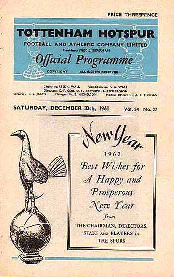 programme cover for Tottenham Hotspur v Chelsea, Saturday, 30th Dec 1961