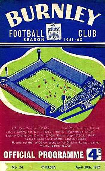 programme cover for Burnley v Chelsea, Saturday, 28th Apr 1962