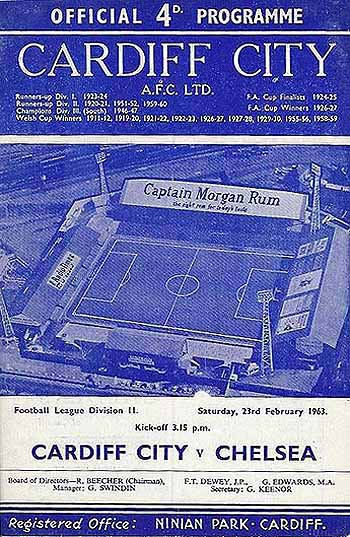 programme cover for Cardiff City v Chelsea, 23rd Feb 1963