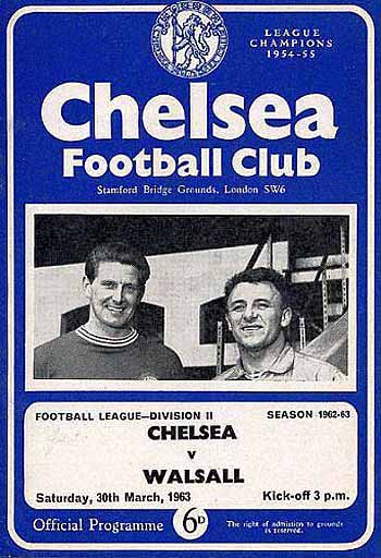 programme cover for Chelsea v Walsall, 30th Mar 1963
