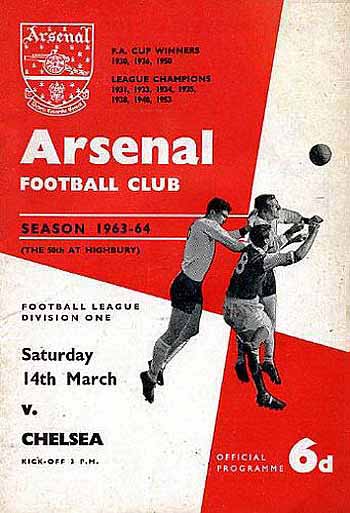 programme cover for Arsenal v Chelsea, Saturday, 14th Mar 1964
