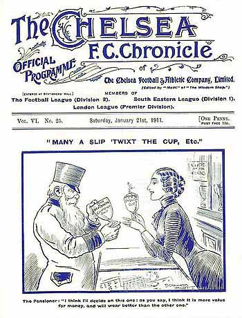 programme cover for Chelsea v Leicester Fosse, 21st Jan 1911