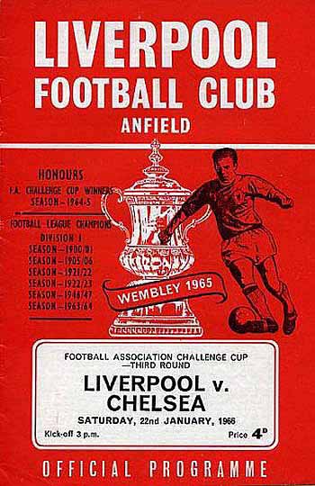 programme cover for Liverpool v Chelsea, Saturday, 22nd Jan 1966
