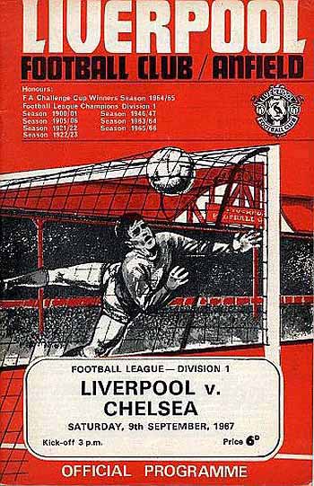 programme cover for Liverpool v Chelsea, Saturday, 9th Sep 1967