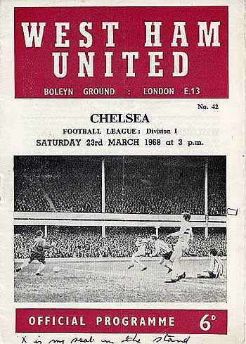 programme cover for West Ham United v Chelsea, Saturday, 23rd Mar 1968