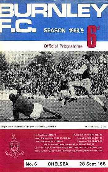 programme cover for Burnley v Chelsea, Saturday, 28th Sep 1968