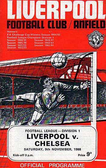 programme cover for Liverpool v Chelsea, Saturday, 9th Nov 1968