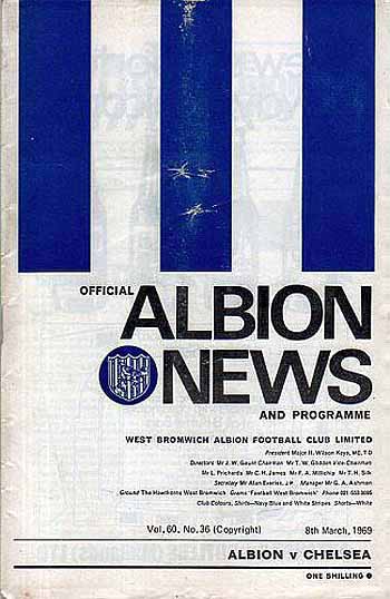 programme cover for West Bromwich Albion v Chelsea, 8th Mar 1969