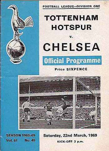 programme cover for Tottenham Hotspur v Chelsea, Saturday, 22nd Mar 1969