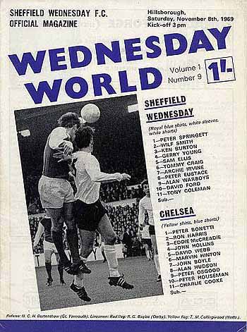 programme cover for Sheffield Wednesday v Chelsea, Saturday, 8th Nov 1969