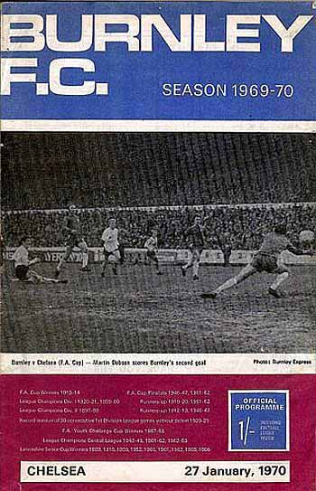 programme cover for Burnley v Chelsea, Tuesday, 27th Jan 1970