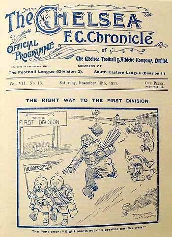 programme cover for Chelsea v Huddersfield Town, Saturday, 18th Nov 1911