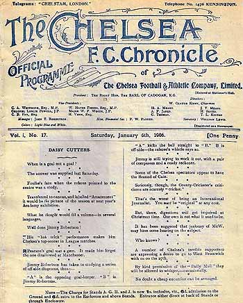 programme cover for Chelsea v Blackpool, Saturday, 6th Jan 1906
