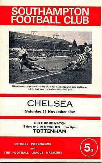 programme cover for Southampton v Chelsea, Saturday, 18th Nov 1972
