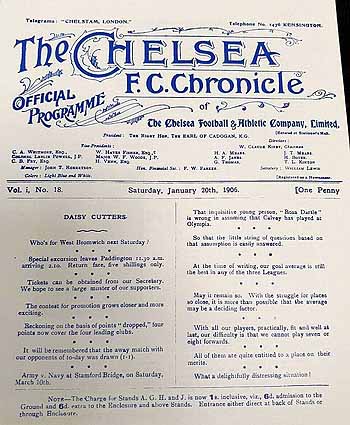 programme cover for Chelsea v Bradford City, Saturday, 20th Jan 1906