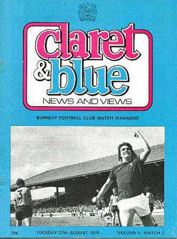 programme cover for Burnley v Chelsea, Tuesday, 27th Aug 1974