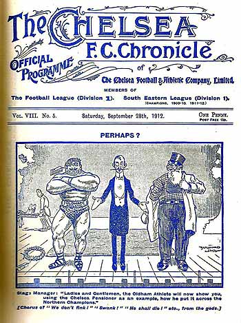 programme cover for Chelsea v Oldham Athletic, Saturday, 28th Sep 1912