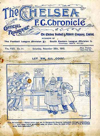programme cover for Chelsea v Derby County, Saturday, 30th Nov 1912