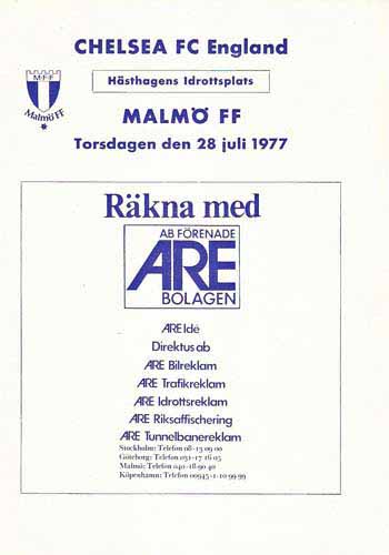 programme cover for Malmo FF v Chelsea, 28th Jul 1977