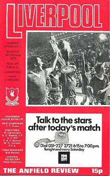 programme cover for Liverpool v Chelsea, 8th Oct 1977