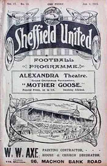 programme cover for Sheffield United v Chelsea, Saturday, 4th Jan 1913