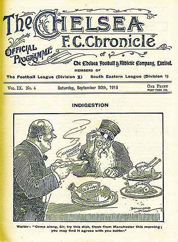 programme cover for Chelsea v Manchester United, Saturday, 20th Sep 1913