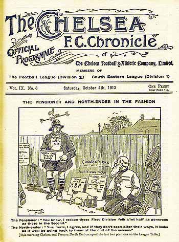 programme cover for Chelsea v Preston North End, Saturday, 4th Oct 1913