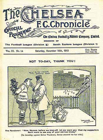 programme cover for Chelsea v Derby County, Saturday, 15th Nov 1913