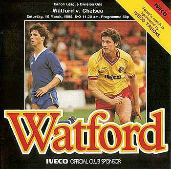 programme cover for Watford v Chelsea, Saturday, 16th Mar 1985