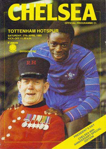 programme cover for Chelsea v Tottenham Hotspur, 27th Apr 1985