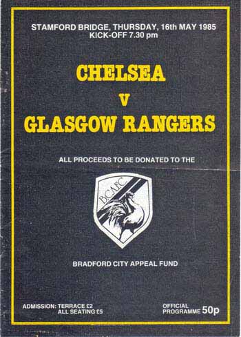 programme cover for Chelsea v Glasgow Rangers, Thursday, 16th May 1985