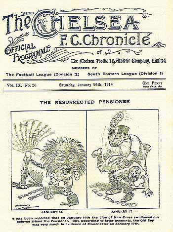 programme cover for Chelsea v Burnley, Saturday, 24th Jan 1914