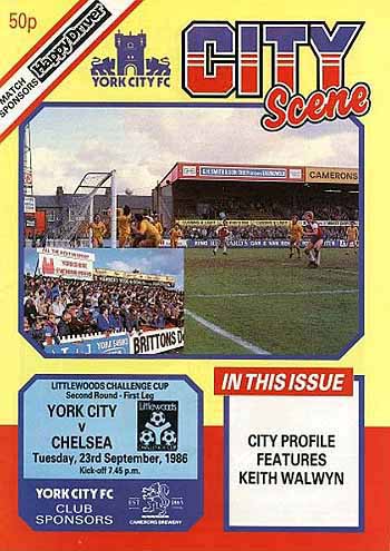 programme cover for York City v Chelsea, 23rd Sep 1986