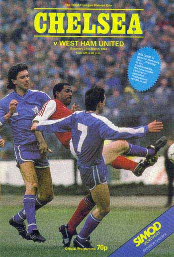 programme cover for Chelsea v West Ham United, Saturday, 21st Mar 1987