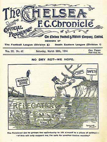programme cover for Chelsea v Manchester City, Saturday, 28th Mar 1914