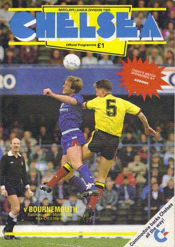 programme cover for Chelsea v AFC Bournemouth, Saturday, 25th Mar 1989