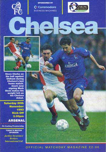 programme cover for Chelsea v Arsenal, Saturday, 20th Nov 1993