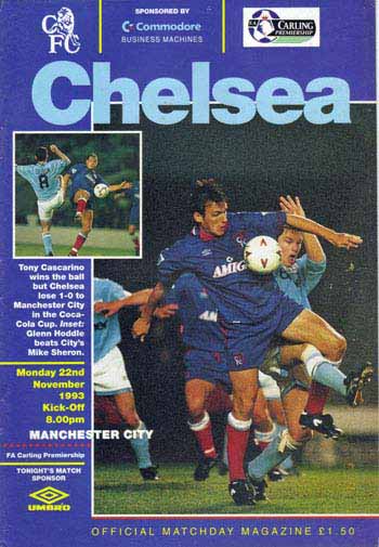 programme cover for Chelsea v Manchester City, 22nd Nov 1993