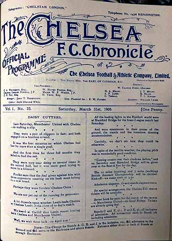 programme cover for Chelsea v Leeds City, Saturday, 31st Mar 1906