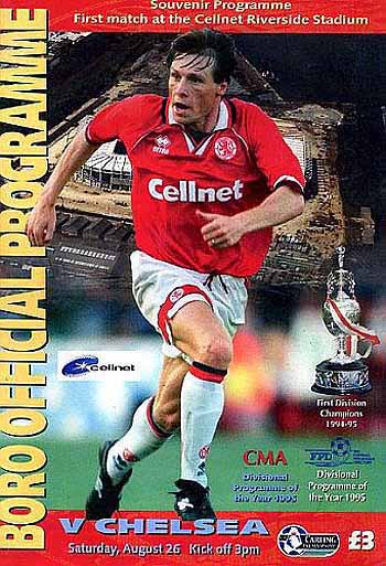 programme cover for Middlesbrough v Chelsea, Saturday, 26th Aug 1995