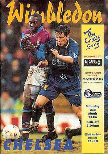 programme cover for Wimbledon v Chelsea, Saturday, 2nd Mar 1996