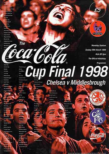 programme cover for Middlesbrough v Chelsea, 29th Mar 1998