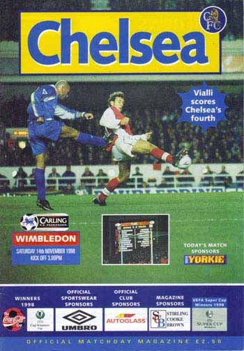 programme cover for Chelsea v Wimbledon, 14th Nov 1998